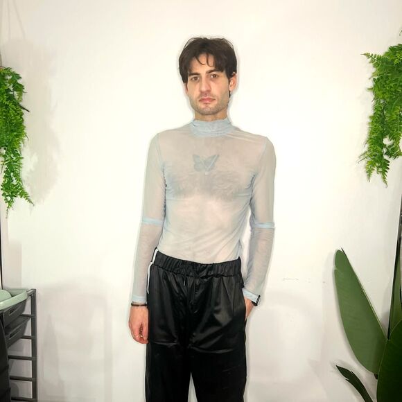 NWT BOBBLEHAUS x Urban Outfitters Mesh Long Sleeve Top | Unisex M | Powder Blue - Picture 2 of 7